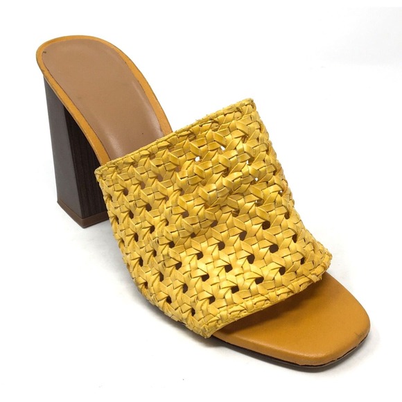 Zara Shoes - Zara Women's Sz 40 Yellow Braided Woven Faux Leather Slip-On Mule Wedge Sandals